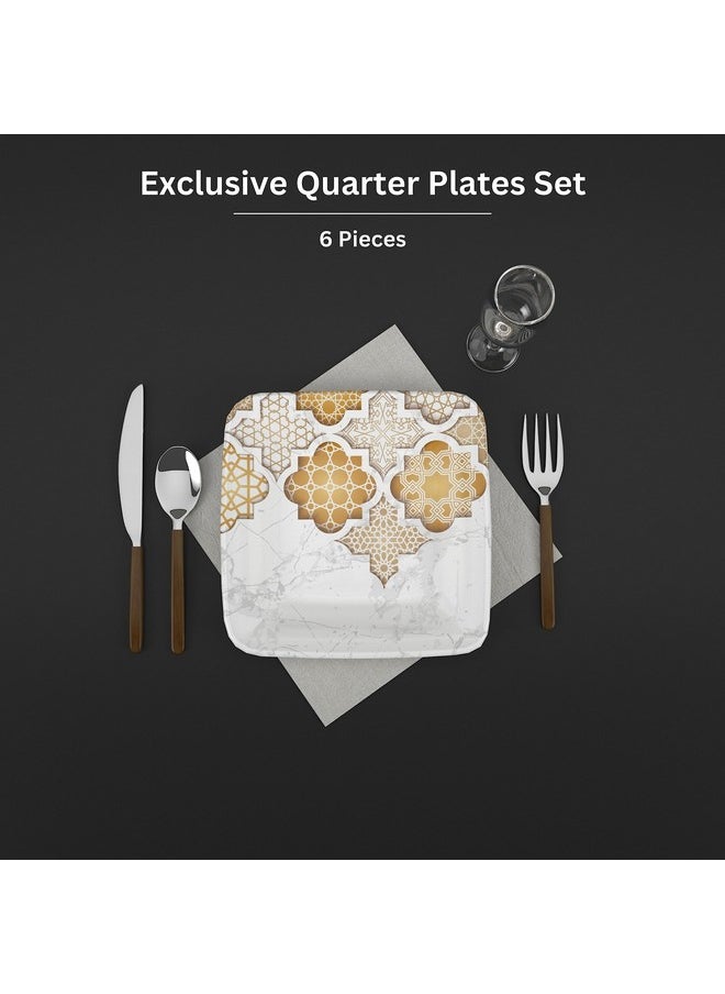 Castleite Bliss Melamine Quarter Plates Set Of 6 - Size 7',Non Breakable,Square Designer Plate For Serving Snacks,Breakfast,Lunch Or Dinner At Home,Kitchen,Or Café,Stainless (Paradise Palms) - White