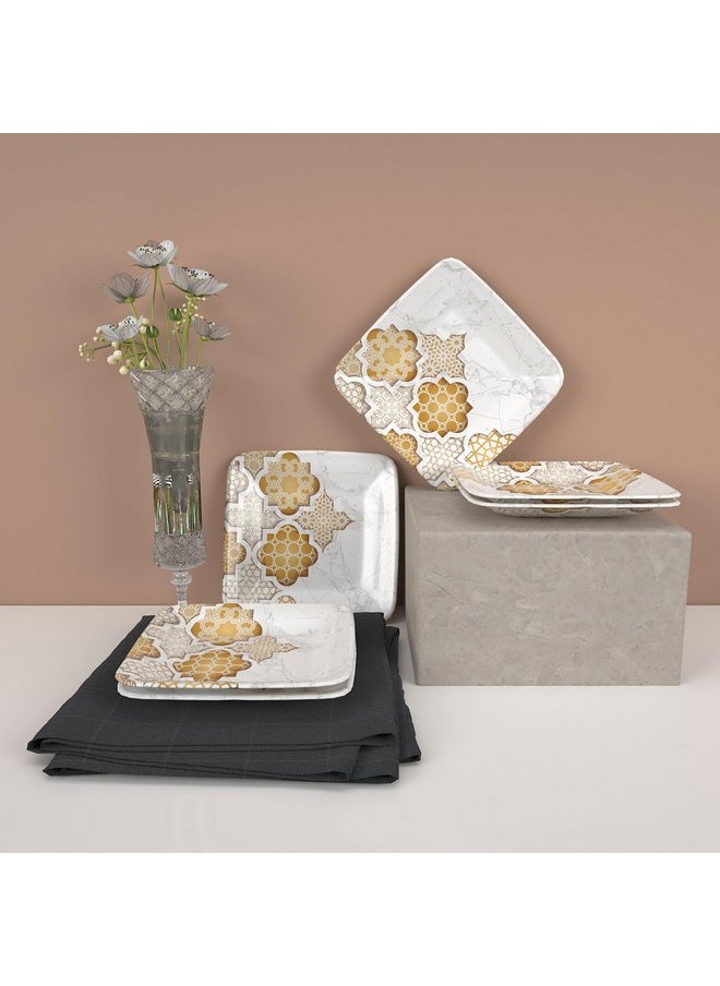 Castleite Bliss Melamine Quarter Plates Set Of 6 - Size 7',Non Breakable,Square Designer Plate For Serving Snacks,Breakfast,Lunch Or Dinner At Home,Kitchen,Or Café,Stainless (Paradise Palms) - White