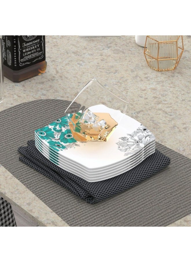 Castleite Marvella Melamine Quarter Plates Set of 6 for Serving - Size - 8', Edgy Square, Unique Design, Break Resistant for Home, Kitchen, Restaurant, Party - Dishwasher Safe (Lazuli Dream)