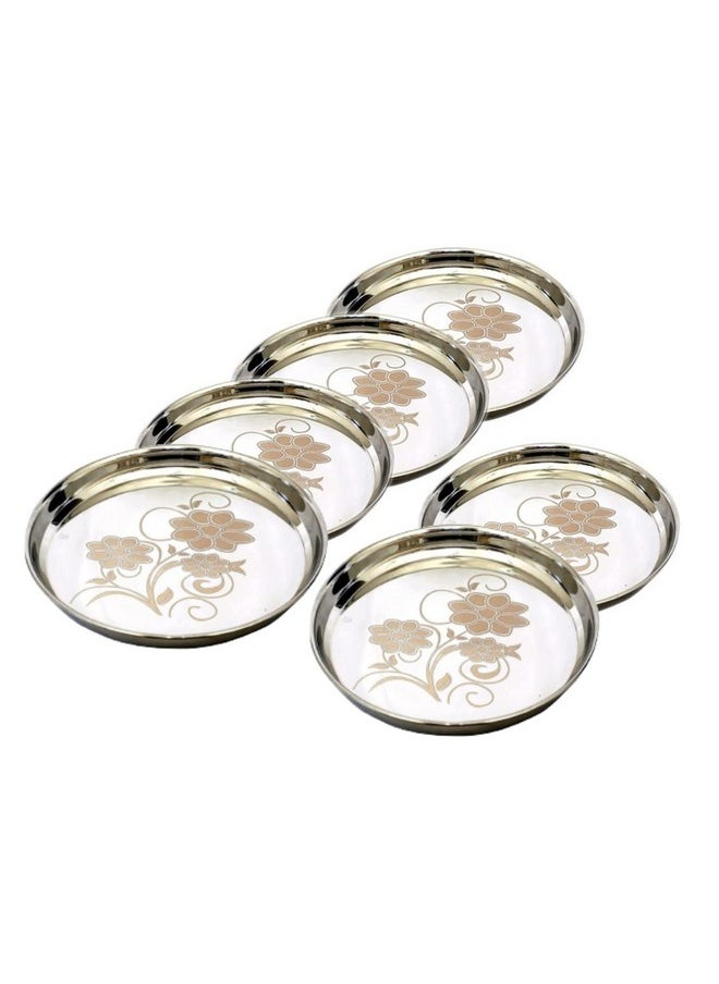 KC Stainless Steel Dinner Plate | Thali | Khumcha Plate with Laser Design Set of 6 Plates (Diamm. 27 Cms) (Set of 6 Thali)