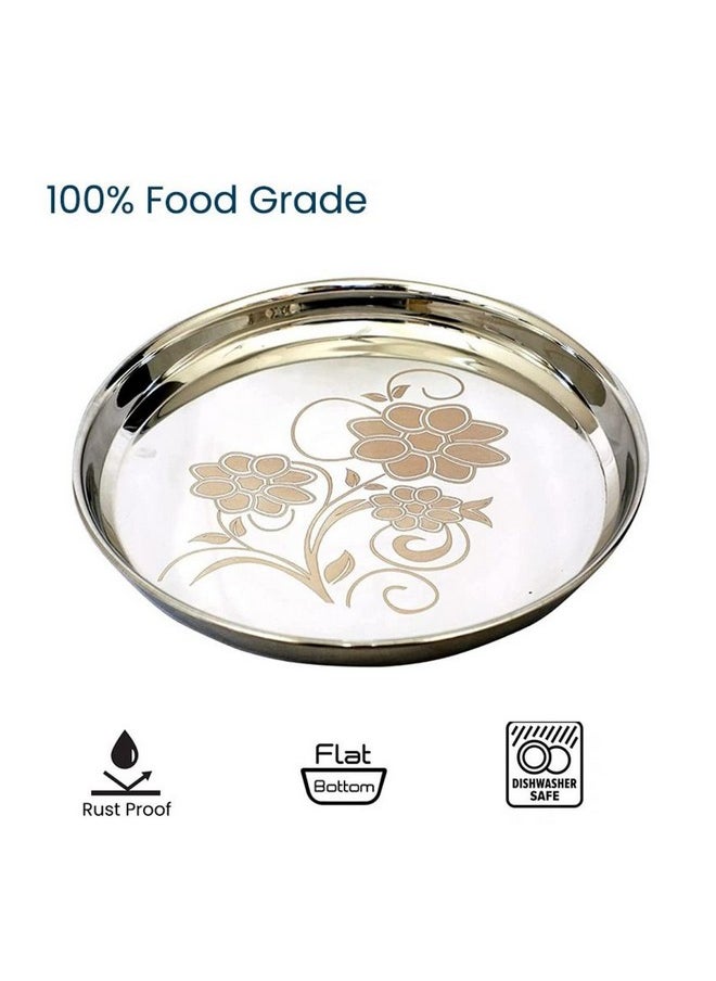 KC Stainless Steel Dinner Plate | Thali | Khumcha Plate with Laser Design Set of 6 Plates (Diamm. 27 Cms) (Set of 6 Thali)