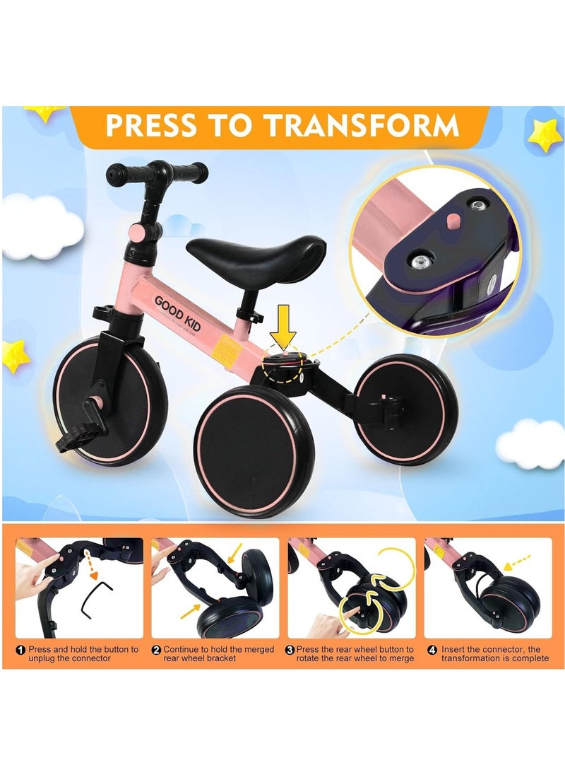 4-in-1 Kids Balance Bike & Tricycle for Toddlers (1-4 Years) – Adjustable Seat, Indoor & Outdoor Ride-On Toy – Perfect First Birthday Gift for Boys & Girls