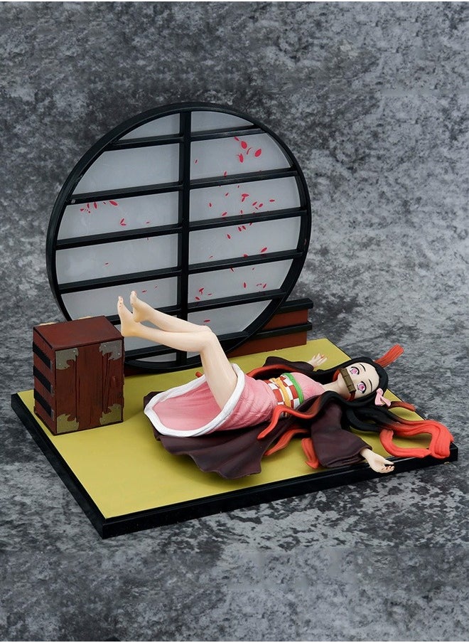 Demon Slayer: Kimetsu no Yaiba Sleeping position Kamado Nezuko Action Figure Decorative Resin Sculpture Home Decor Statue, Art Figurine Home Ornament Decoration for Office, Living Room, Bedroom, Book Shelf, TV Cabinet, Desktop