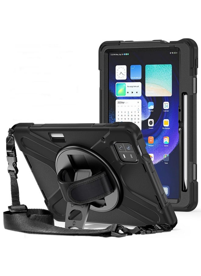 ProElite Rugged 3 Layer Armor case Cover for Xiaomi Mi Pad 6 11inch with Hand Grip and Rotating Kickstand with Shoulder Strap & Pen Holder, Black