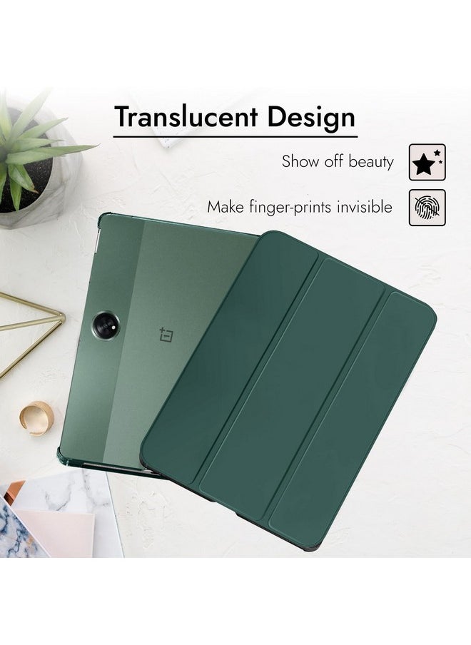 Robustrion Cover for OnePlus Pad Go Cover Case, Trifold Flip Case Cover for OnePlus Pad GO 11.35 inch with Translucent Back [Support Auto Sleep Wake] - Dark Green