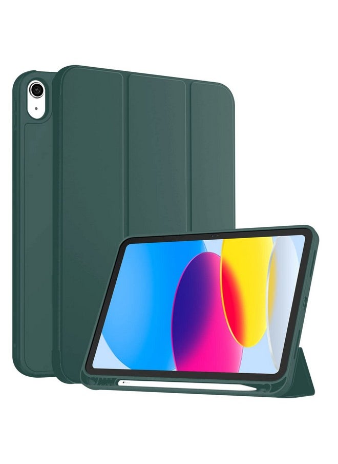 Robustrion Smart Flexible Trifold Flip Stand Case Cover with Pencil Holder for iPad 10th Generation Cover iPad Cover 10.9 Inch - Dark Green