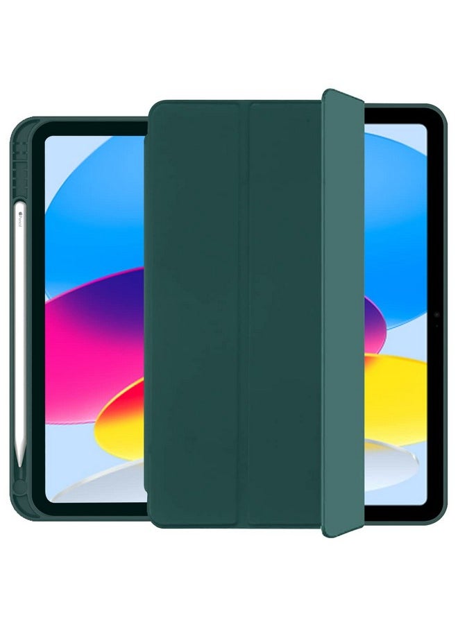 Robustrion Smart Flexible Trifold Flip Stand Case Cover with Pencil Holder for iPad 10th Generation Cover iPad Cover 10.9 Inch - Dark Green