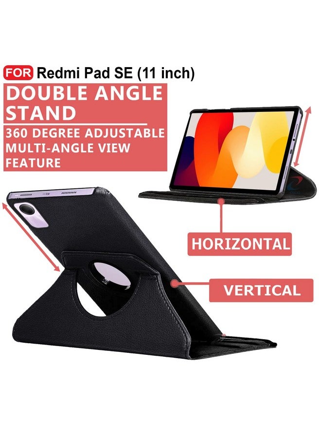 CEDO Redmi Pad SE (11 inch) Flip Cover | Leather Finish | 360 Degree Rotate Flip Cover | Shockproof Stylish Back Cover Case for Redmi Pad SE (11 inch) (Black)