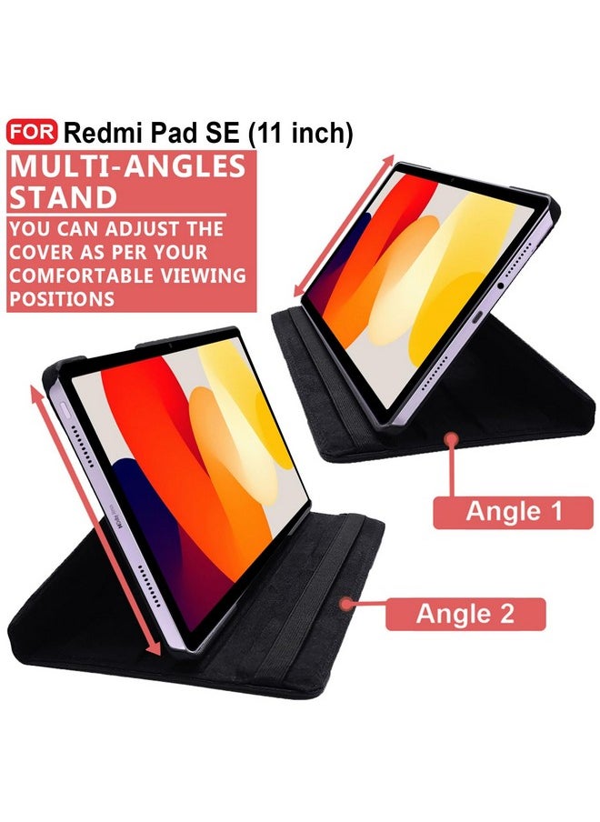 CEDO Redmi Pad SE (11 inch) Flip Cover | Leather Finish | 360 Degree Rotate Flip Cover | Shockproof Stylish Back Cover Case for Redmi Pad SE (11 inch) (Black)