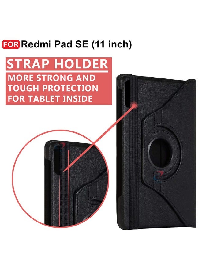 CEDO Redmi Pad SE (11 inch) Flip Cover | Leather Finish | 360 Degree Rotate Flip Cover | Shockproof Stylish Back Cover Case for Redmi Pad SE (11 inch) (Black)