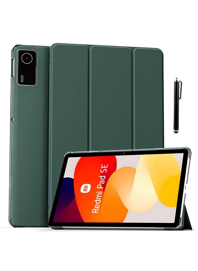 ProElite Case Cover for Redmi Pad SE 11 inch Cover, Smart Flip Case Cover for Redmi Pad SE 11 inch Translucent Back with Stylus Pen [Auto Sleep Wake Feature], Dark Green