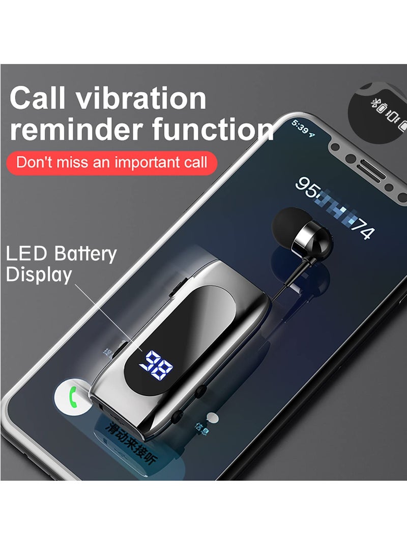 Retractable Bluetooth Headphones, Collar Clip Bluetooth Headsets Wireless Earphone Battery Display Quick Charger Handsfree Earbuds v5.2 with Microphone for Cell Phone