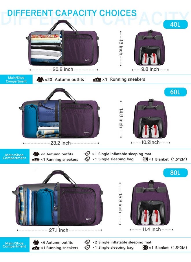 Gonex 40L Packable Travel Duffle Bag for Boarding Airline, Lightweight Foldable Gym Duffle Water Repellent & Tear Resistant Purple