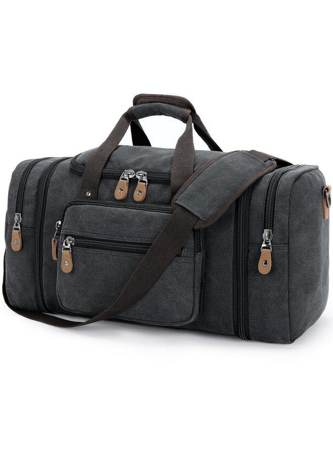 Gonex Canvas Duffle Bag for Travel 60L Expandable Duffel Weekend Overnight Bag men (Dark Gray)