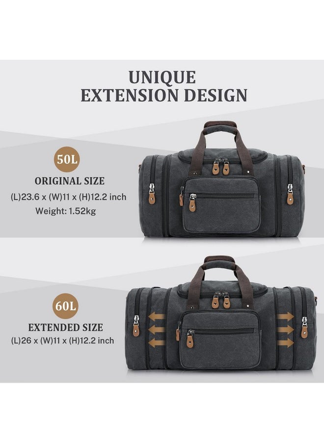 Gonex Canvas Duffle Bag for Travel 60L Expandable Duffel Weekend Overnight Bag men (Dark Gray)