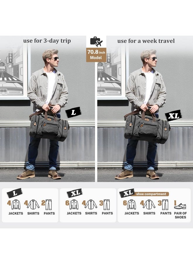 Gonex Canvas Duffle Bag for Travel 60L Expandable Duffel Weekend Overnight Bag men (Dark Gray)