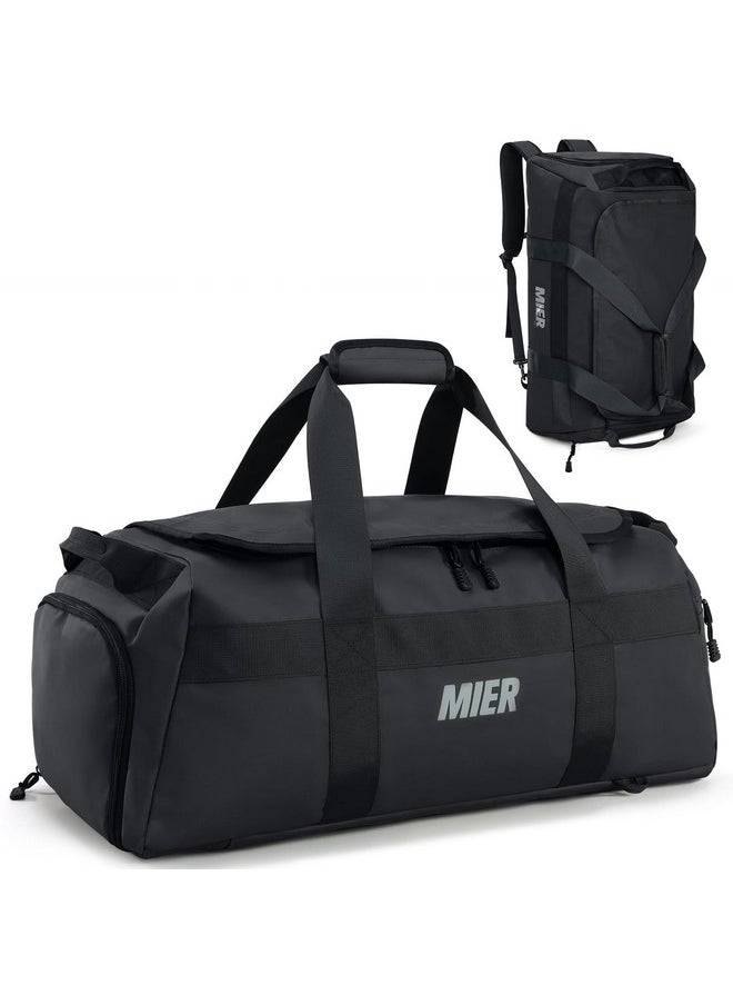 MIER Gym Bag for Men Large Duffel Backpack with Shoe Compartment, 60L Convertible Duffle Bags Weekender Overnight Bag for Gym Sports Travel, Black