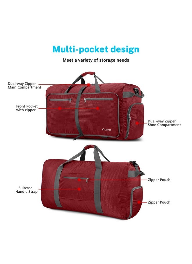 Gonex Large Foldable Travel Duffle Bag 150L Red with Shoes Compartment, Lightweight Packable Water Repellent for Gym Weekender Camping Bag