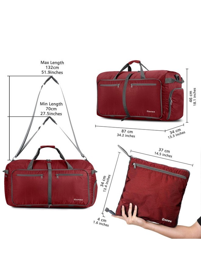 Gonex Large Foldable Travel Duffle Bag 150L Red with Shoes Compartment, Lightweight Packable Water Repellent for Gym Weekender Camping Bag