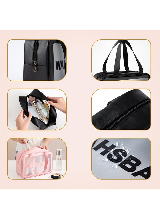 Homestic Set of 3 Toiletry Bag | Travel Storage Carry Pouch | Waterproof Cosmetic Bags | Portable Carry Pouch for Men-Women | Transparent Wash Bag with Handle | ZH021WT | White