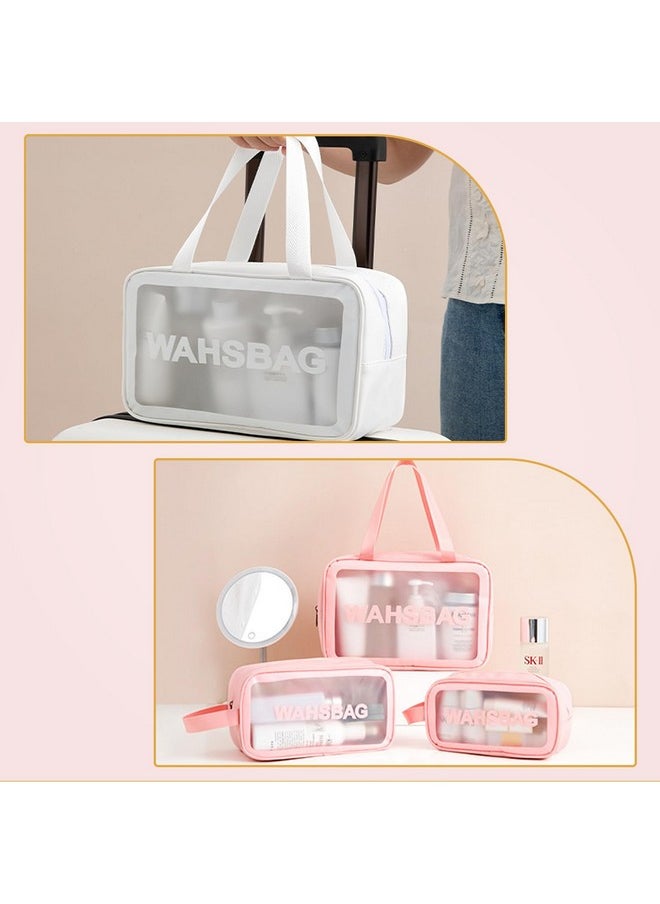 Homestic Set of 3 Toiletry Bag | Travel Storage Carry Pouch | Waterproof Cosmetic Bags | Portable Carry Pouch for Men-Women | Transparent Wash Bag with Handle | ZH021WT | White