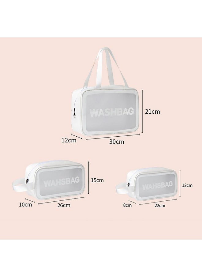 Homestic Set of 3 Toiletry Bag | Travel Storage Carry Pouch | Waterproof Cosmetic Bags | Portable Carry Pouch for Men-Women | Transparent Wash Bag with Handle | ZH021WT | White