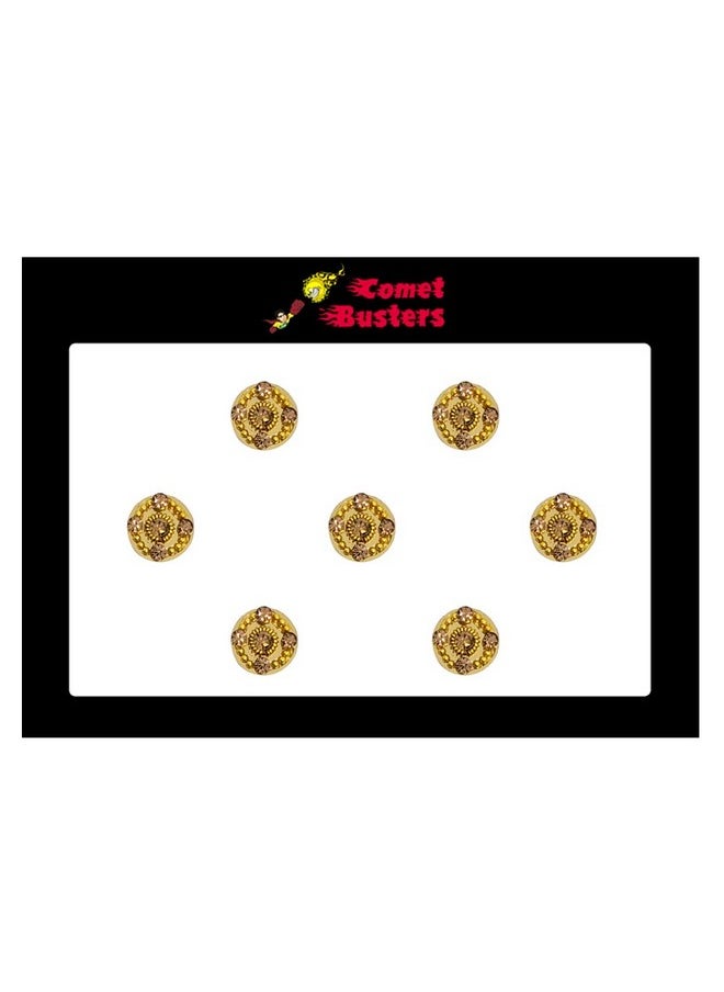Comet Busters Beautiful Golden Bridal Round Bindi With Stone Work (9mm) (BIN1663)