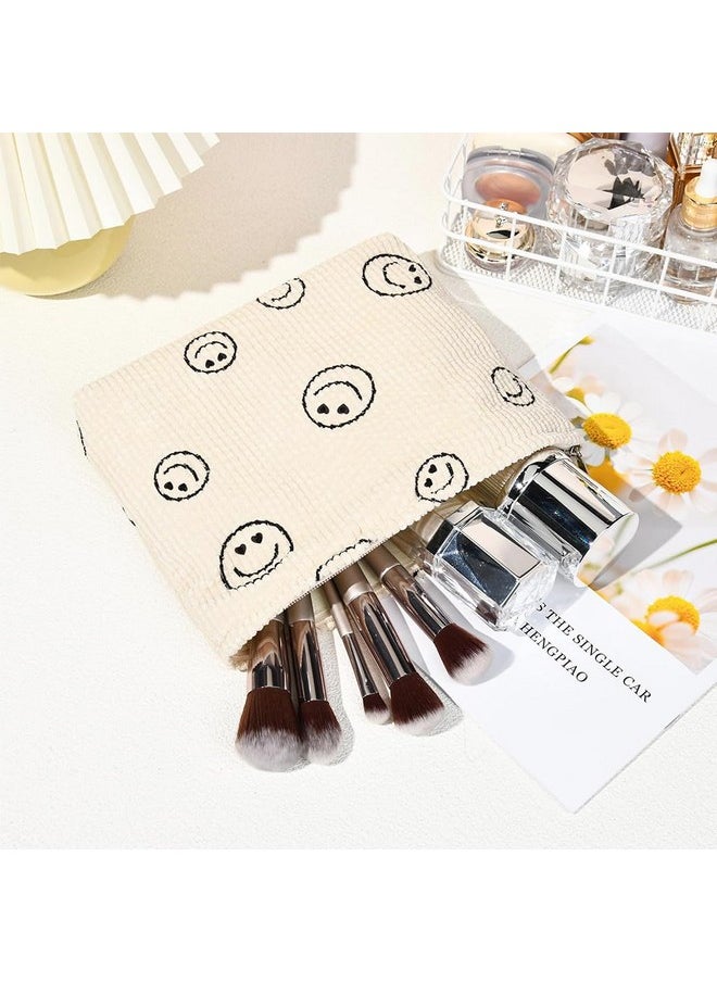 ZIBUYU® 2-Piece Makeup Pouch, Pouches for Women, Utility Zipper Pouch Fashion Smile Face Print Corduroy Makeup Bag, Small Pouches for Women25x18cm