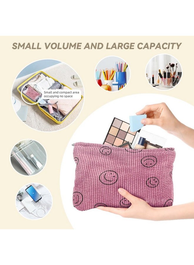 ZIBUYU® 2-Piece Makeup Pouch, Pouches for Women, Utility Zipper Pouch Fashion Smile Face Print Corduroy Makeup Bag, Small Pouches for Women25x18cm