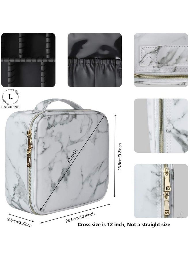 LACOPINE Travel Makeup Case, Professional Cosmetic Makeup Bag Organizer, Accessories Case, Tools Case for Women (Marble Pattern, 10 INCH (1 Layer))
