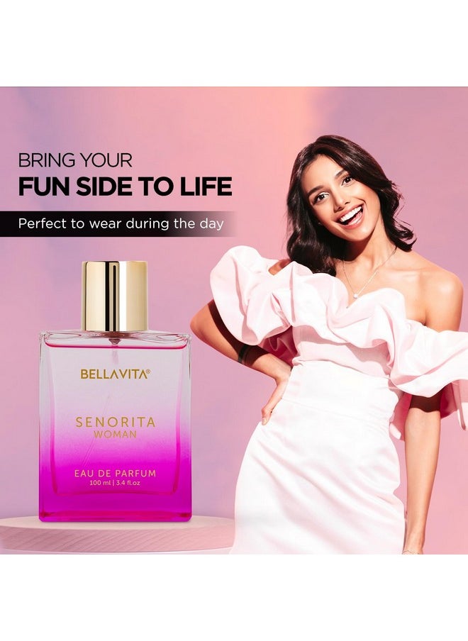 BellaVita SENORITA Woman EDP - Long-Lasting Floral & Fruity Women's Premium Perfume, Ideal for Indian Weather | Yuzu, Lotus, Magnolia, Musk | Perfect for Day Events, 100ML