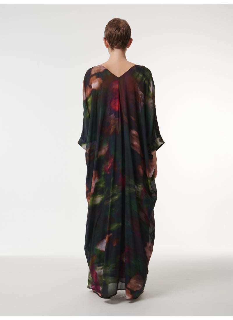 Button Detail Printed Kaftan