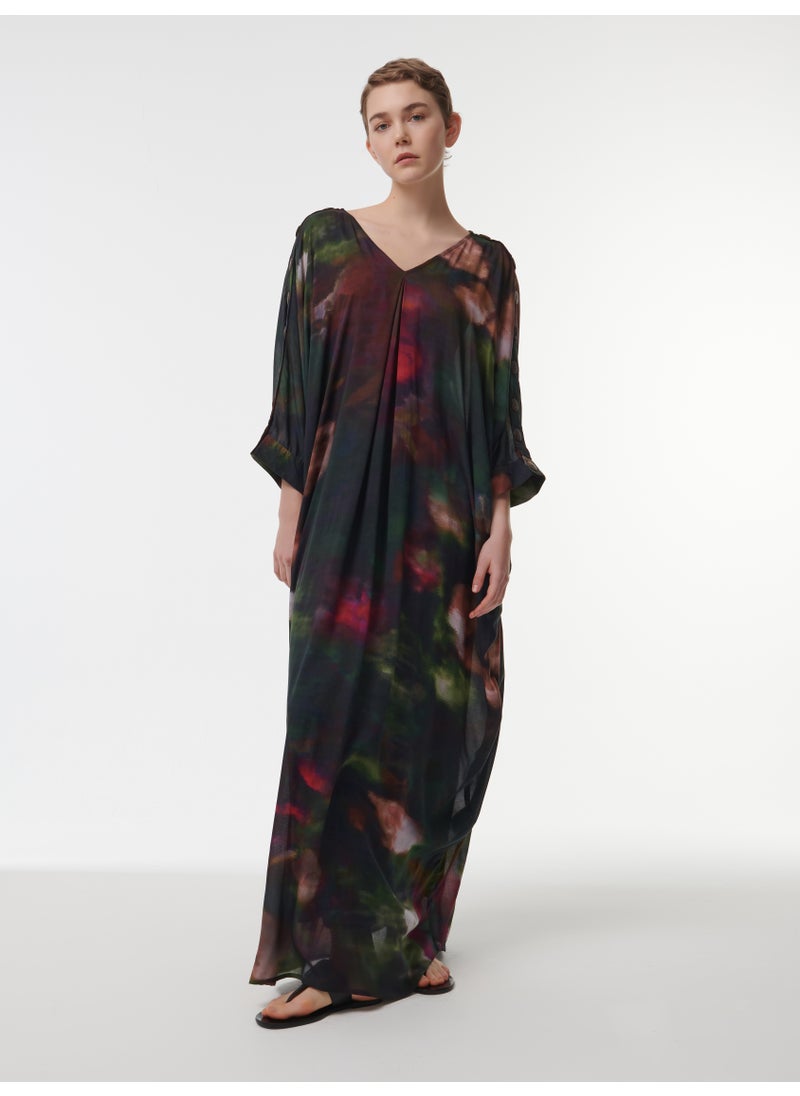 Button Detail Printed Kaftan