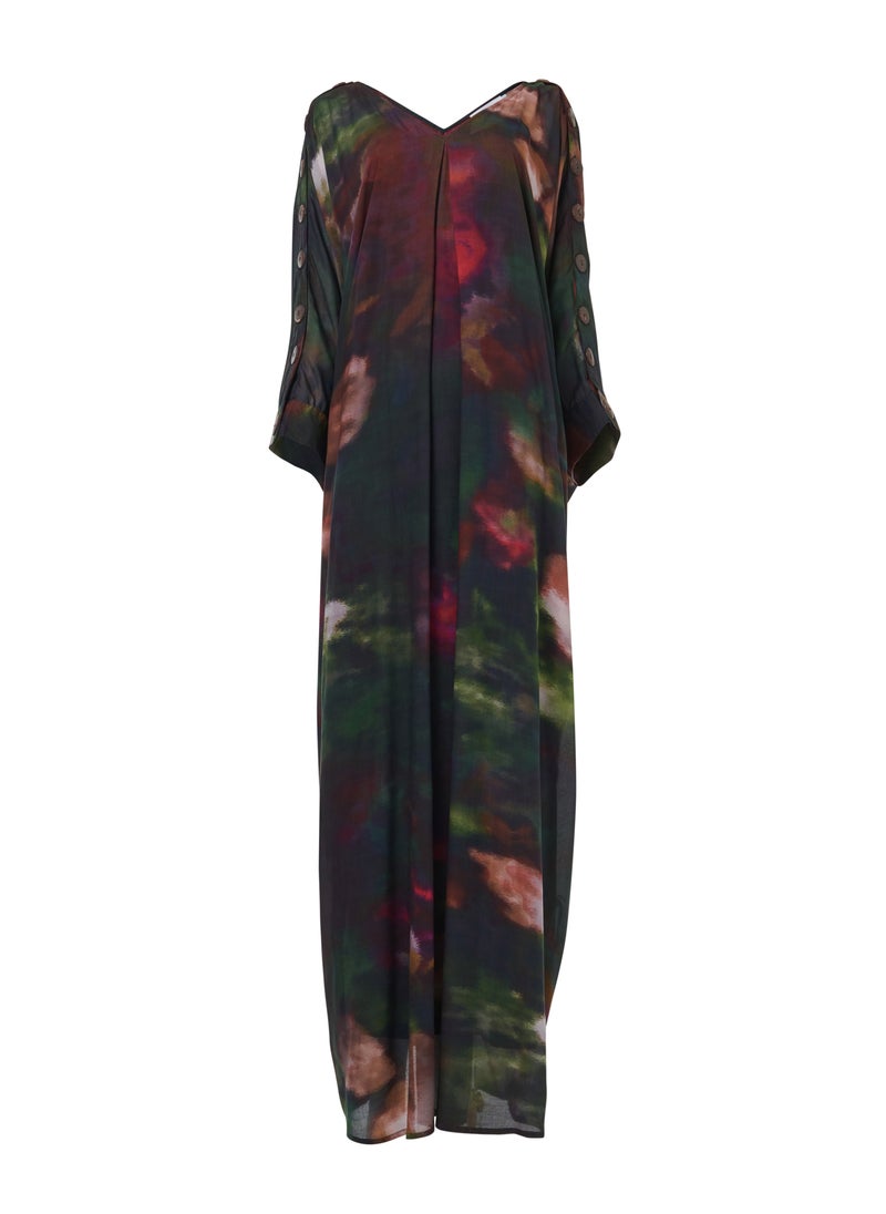 Button Detail Printed Kaftan