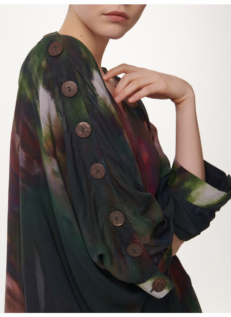 Button Detail Printed Kaftan