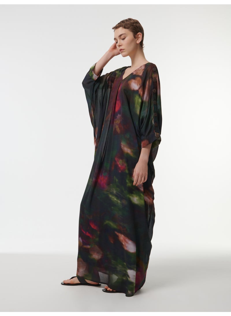 Button Detail Printed Kaftan