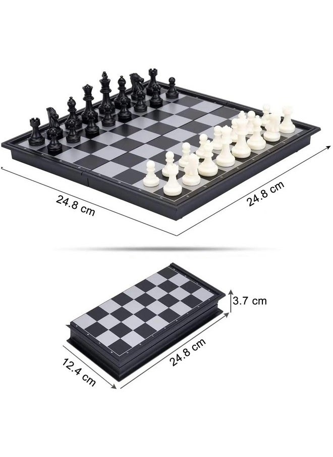 INOVERA (LABEL) Chess Board Set with Magnetic Pawns - Foldable Travel Friendly Games for Kids, Adults (Black and White)