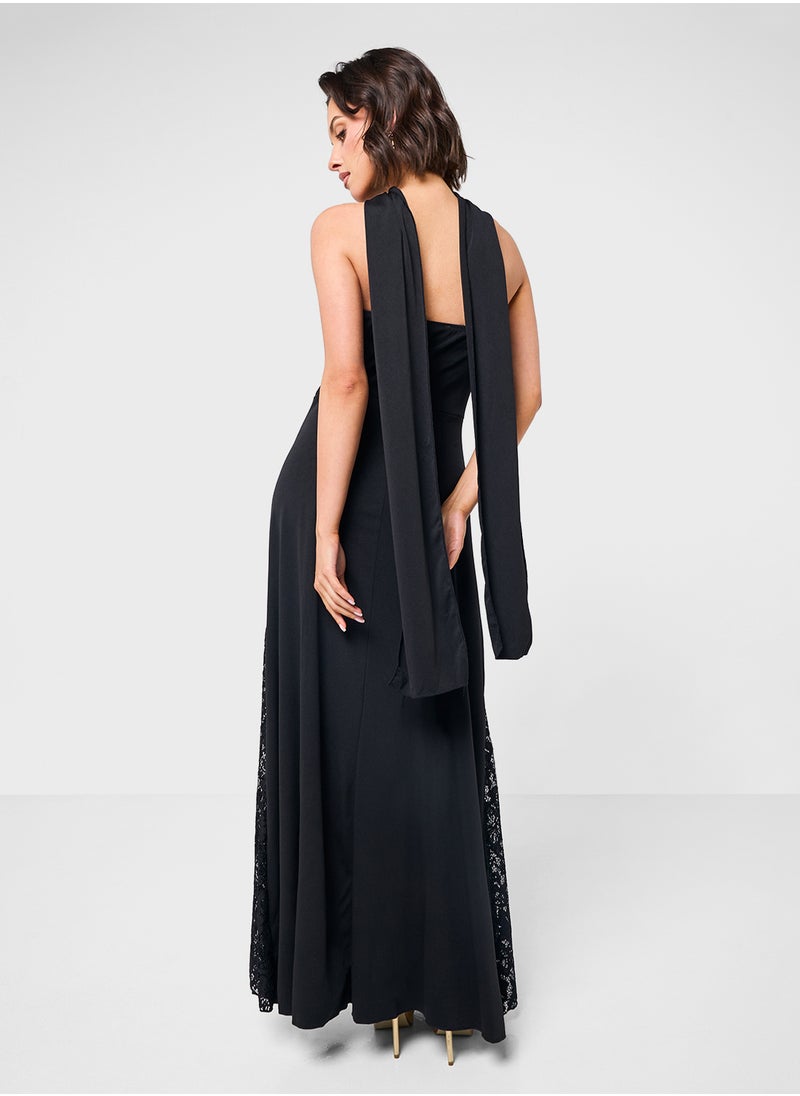 Bandeau A Line Dress With Scarf