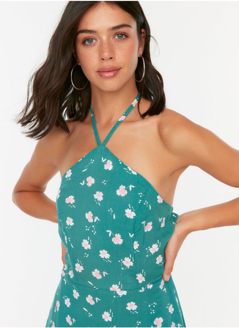 Halter Neck Floral Print Dress