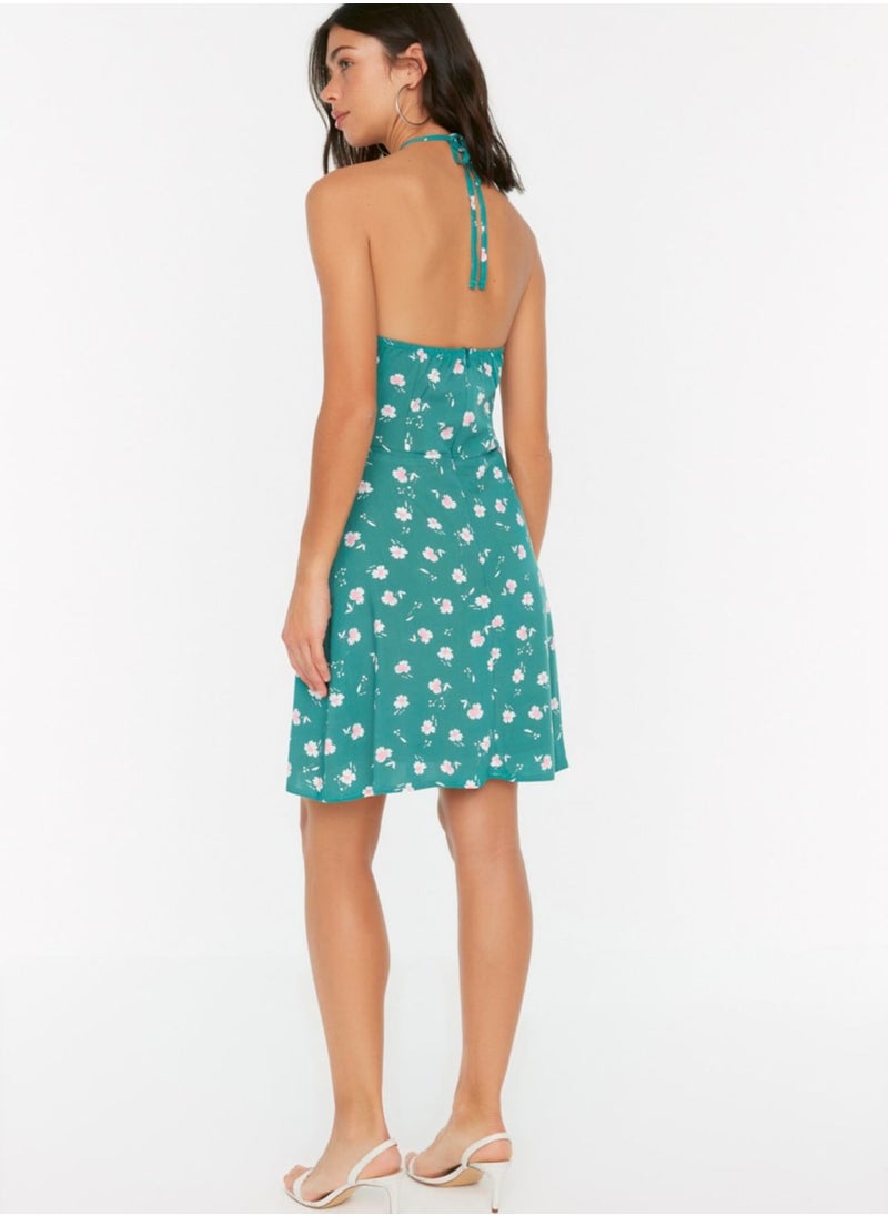 Halter Neck Floral Print Dress