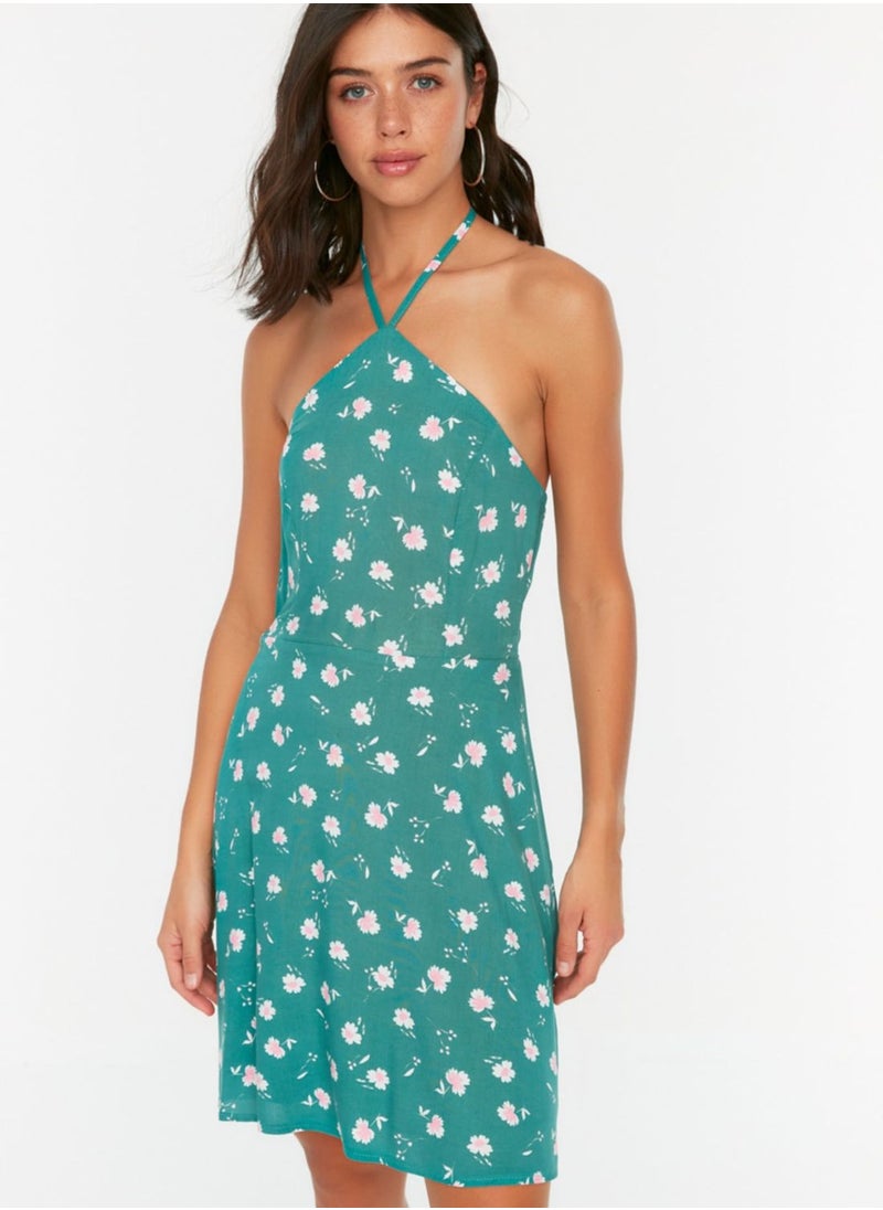 Halter Neck Floral Print Dress
