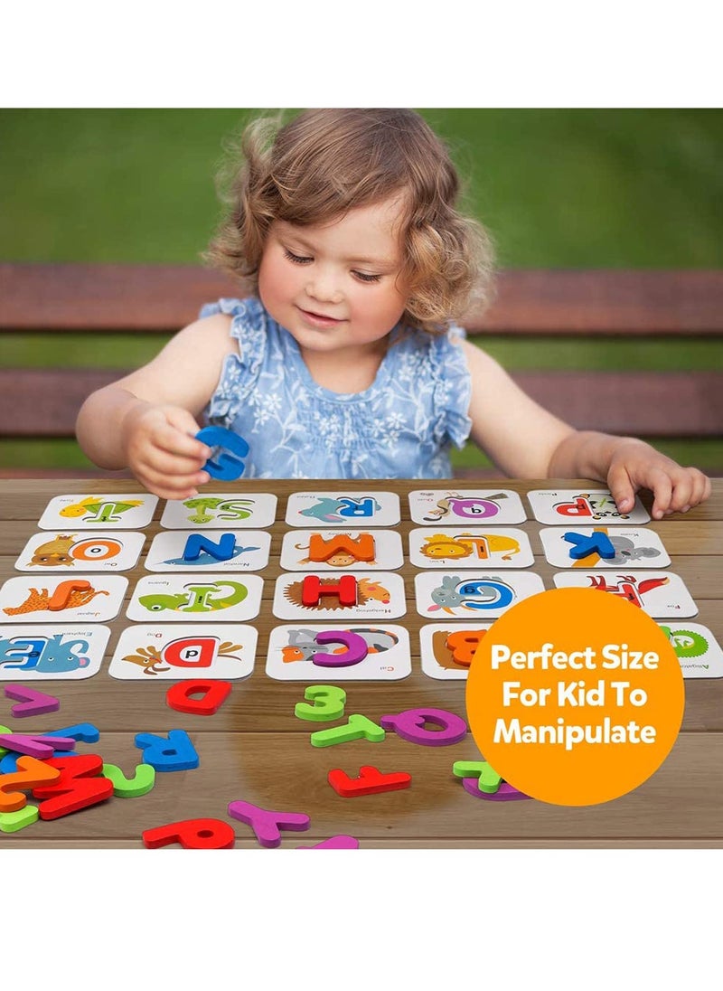 Early Childhood Education Toys, Numbers and Alphabets Flash Cards Set   ABC Wooden Letters and Numbers Animal Card Board Matching Puzzle for Kids Age 3 4 5 Preschool and Up Years