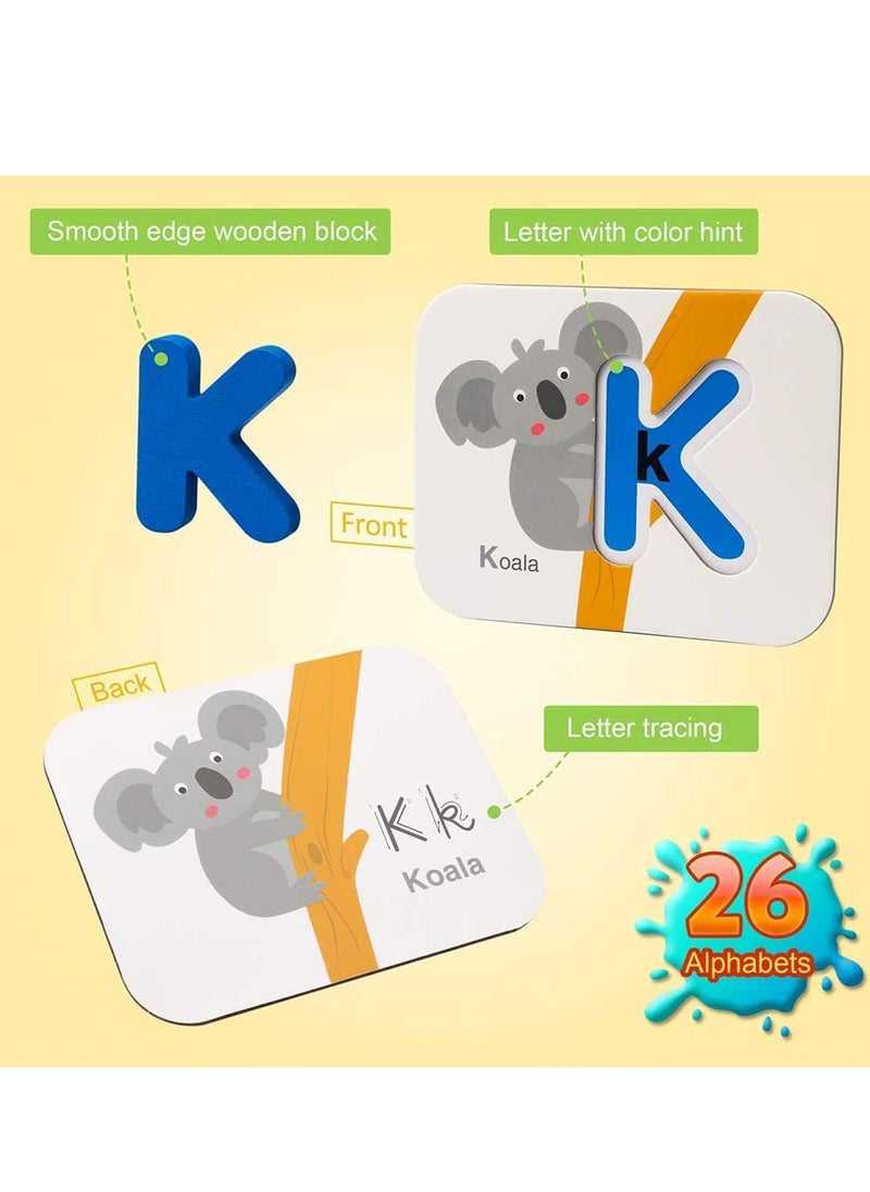 Early Childhood Education Toys, Numbers and Alphabets Flash Cards Set   ABC Wooden Letters and Numbers Animal Card Board Matching Puzzle for Kids Age 3 4 5 Preschool and Up Years