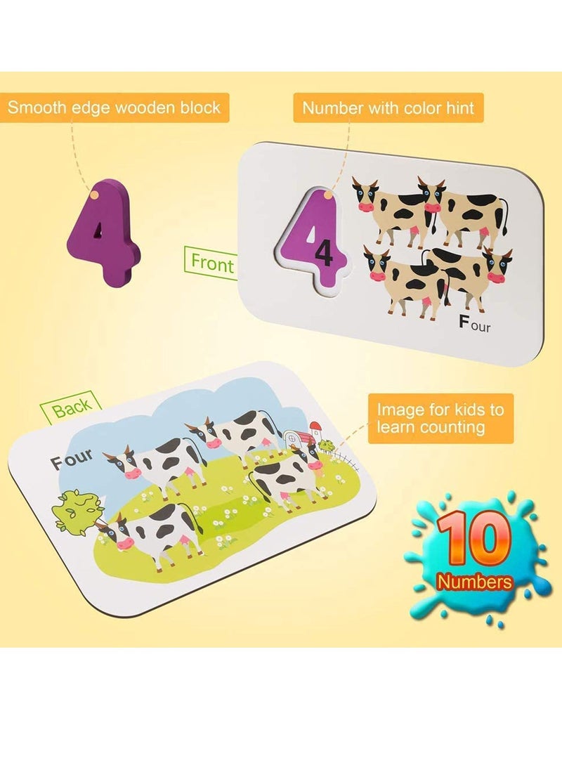 Early Childhood Education Toys, Numbers and Alphabets Flash Cards Set   ABC Wooden Letters and Numbers Animal Card Board Matching Puzzle for Kids Age 3 4 5 Preschool and Up Years