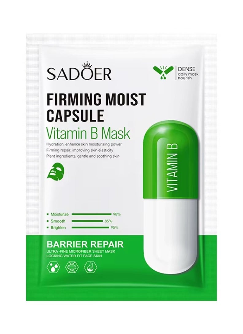10 Pcs Firming Moist Capsule Vitamin B Mask Set Hydration Moisturizing Repair Whitening Freckle Smooth Skin Facial Mask Brighten Skin Care Sheet Face Mask for Women and Men Water Fit Face Skin