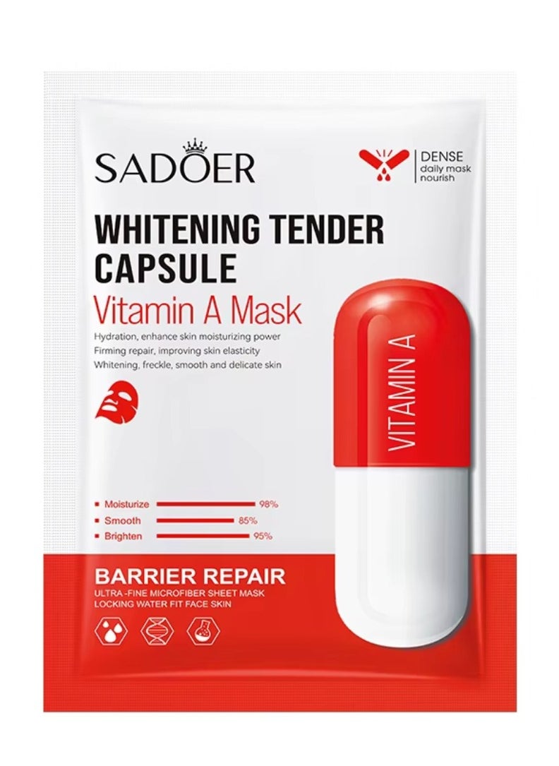10 Pcs Whitening Tender Capsule Vitamin A Mask Set Hydration Moisturizing Firming Repair Whitens Freckle Smooth Skin Facial Mask Brighten Skin Care Sheet Face Mask for Women and Men Water Fit Face Skin
