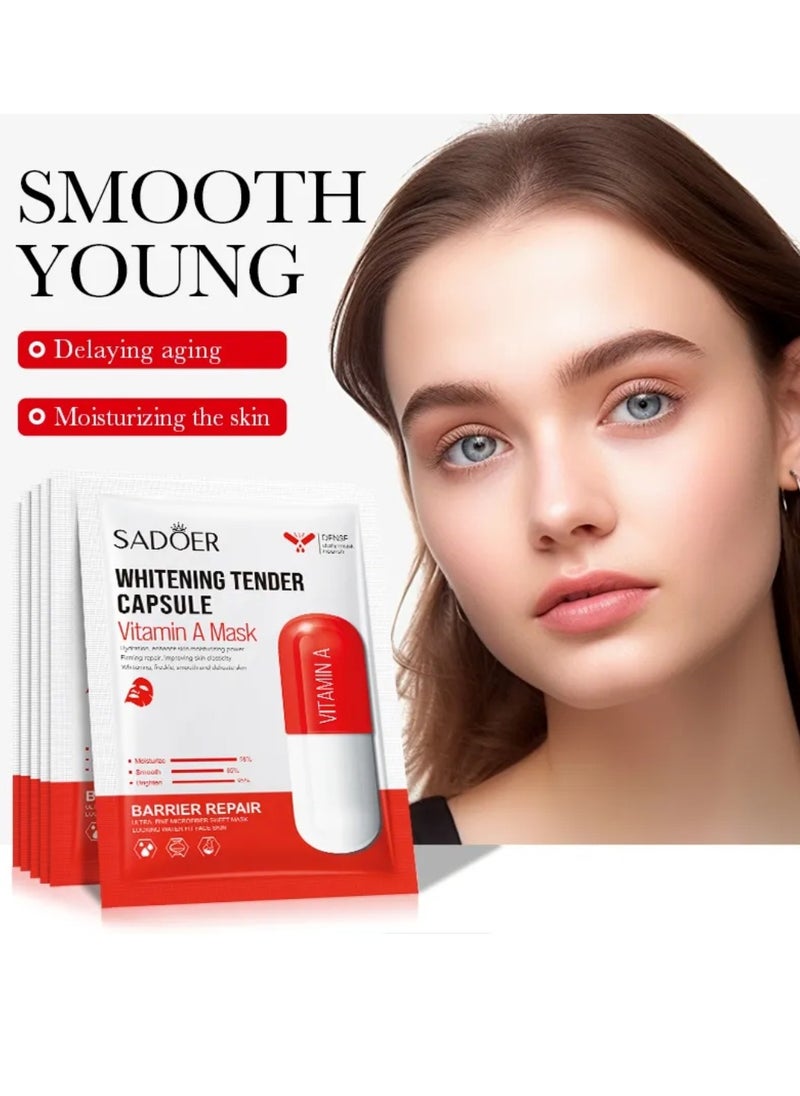 10 Pcs Whitening Tender Capsule Vitamin A Mask Set Hydration Moisturizing Firming Repair Whitens Freckle Smooth Skin Facial Mask Brighten Skin Care Sheet Face Mask for Women and Men Water Fit Face Skin