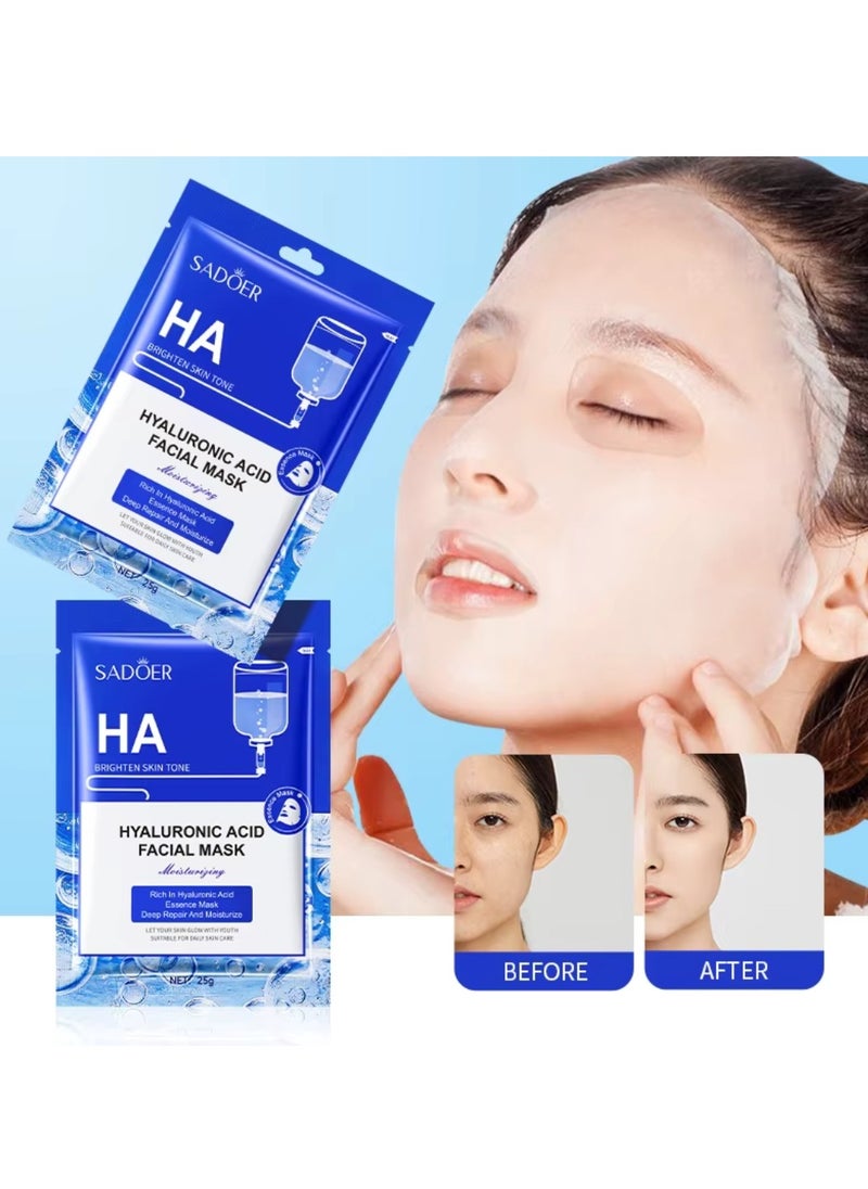 10 Pcs Hyaluronic Acid Facial Mask Set Moisturizing Hydrating Nourishing Deep Repair Essence Sheet Mask for Skin Care Youth Skin Glow Face Sheet Mask For Women and Men Youthful Glow Skin