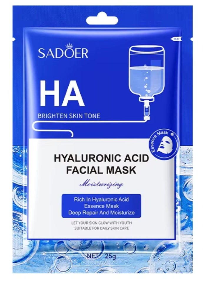 10 Pcs Hyaluronic Acid Facial Mask Set Moisturizing Hydrating Nourishing Deep Repair Essence Sheet Mask for Skin Care Youth Skin Glow Face Sheet Mask For Women and Men Youthful Glow Skin