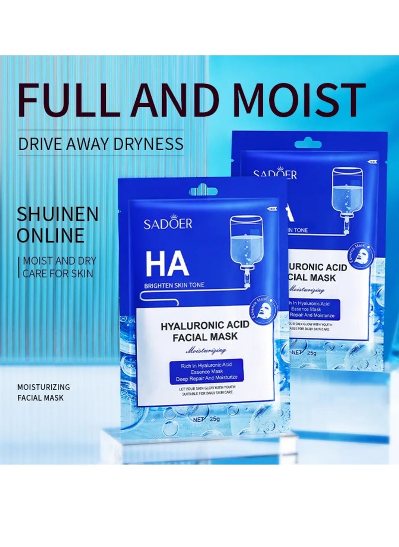 10 Pcs Hyaluronic Acid Facial Mask Set Moisturizing Hydrating Nourishing Deep Repair Essence Sheet Mask for Skin Care Youth Skin Glow Face Sheet Mask For Women and Men Youthful Glow Skin